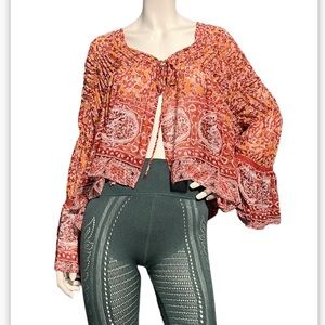 NWT Free People Lorraine Tie Front Boho Print Top XS